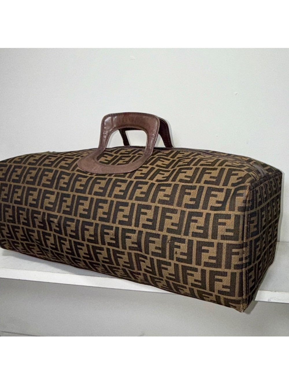 Fendi Brown and Dark Brown FF Monogram Duffel Bag AUTHENTIC WITH COA